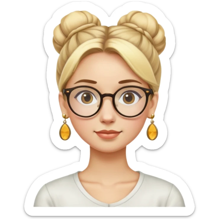 a girl that has blond hair and has golden earrings and she has her hair in a bun with glasses sticker