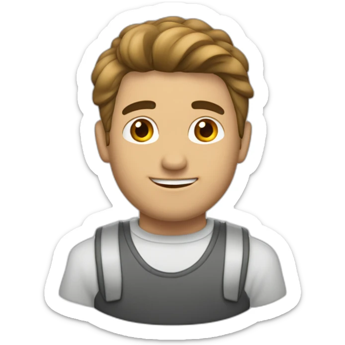 Crea un hombre alto de contextura media,piel blanca cabello castaño claro y liso con corte de cabello corto peinado hacia arriba sticker