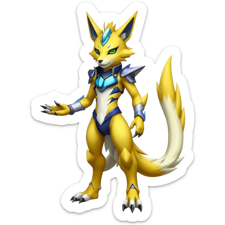  Cool Edgy Shiny Futuristic Ethereal Legendary Zeraora-Digimon-Renamon-hybrid full body sticker