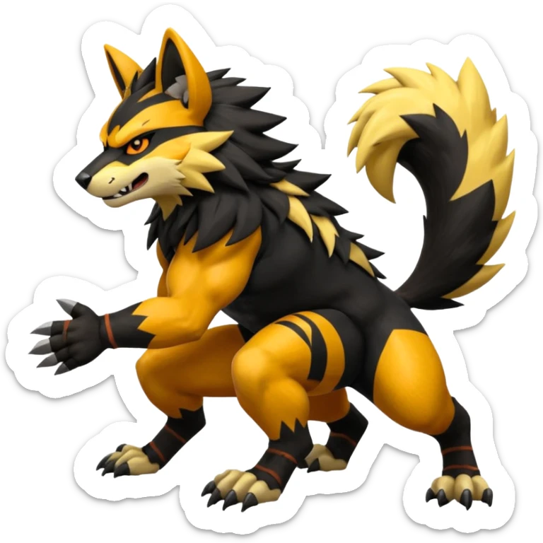 Shiny furry cool Zeraora-Lombax-Obstagoon-fusion sticker