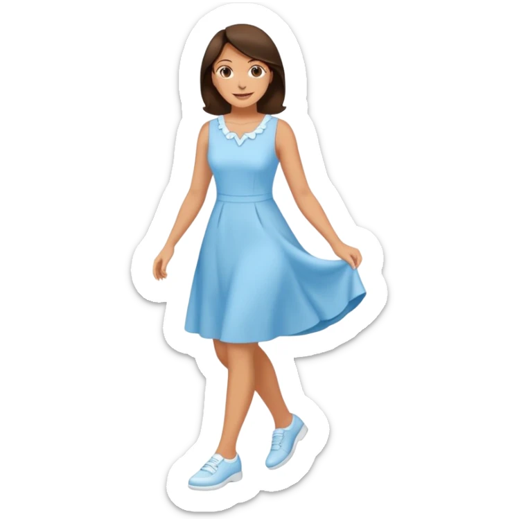 Happy Brunette woman in light blue dress, white shoes sticker