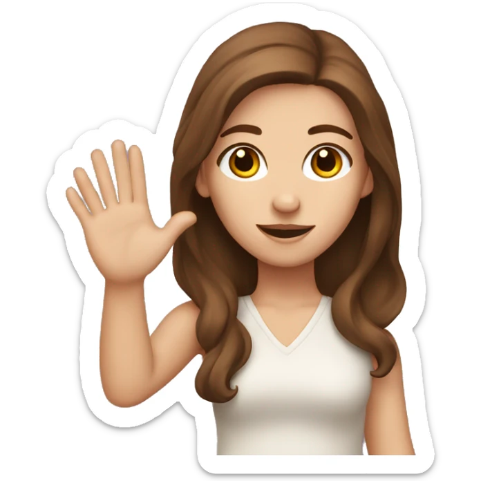 A white girl with brown eyes and brown hair raising her hand sticker