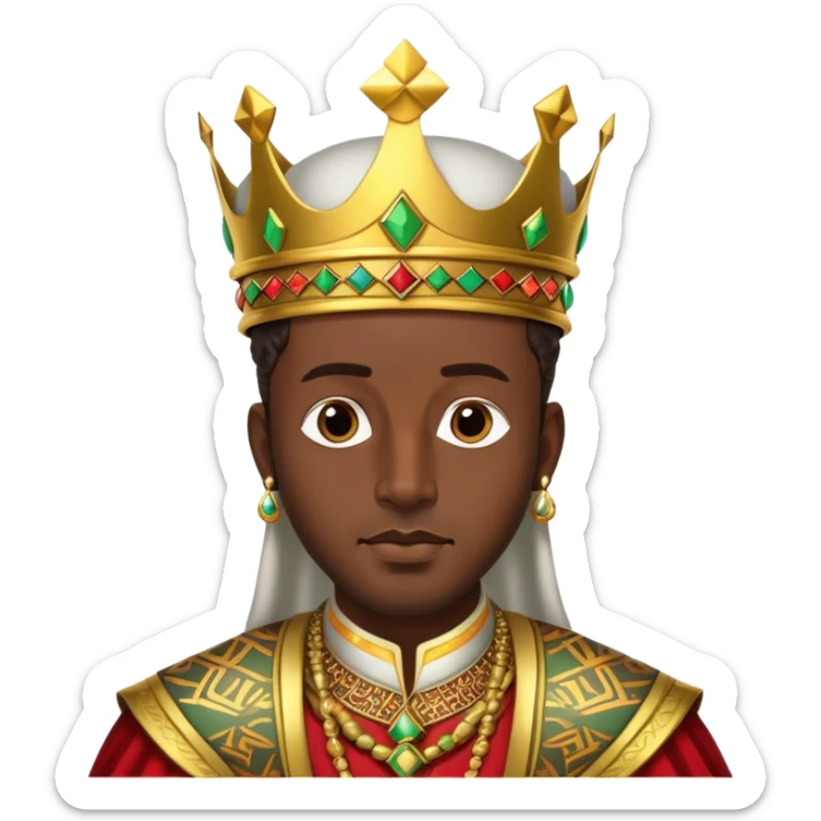 Ethiopian king in ornate royal attire, with a crown and traditional Ethiopian patterns sticker