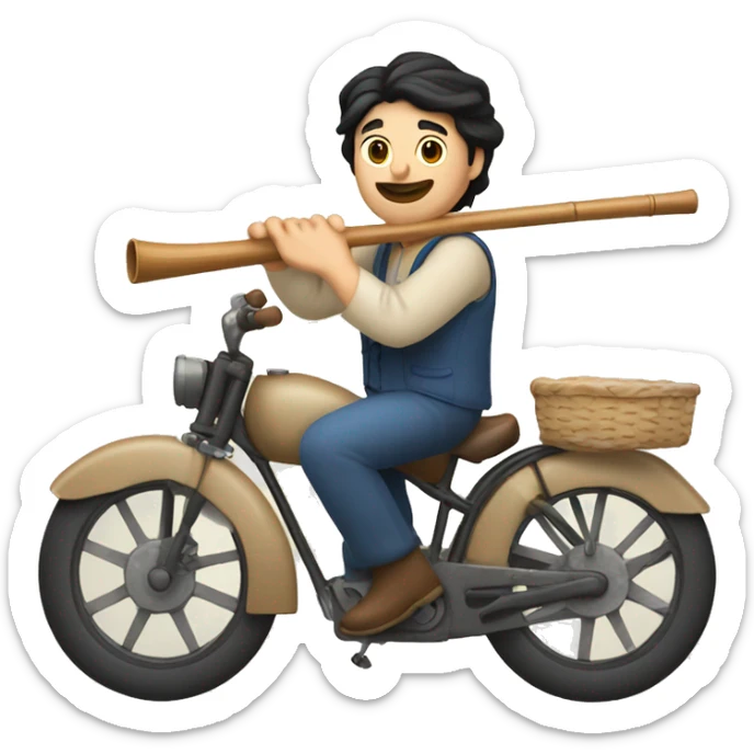caucasian farmer with black hair performing with a flute on a bike sticker