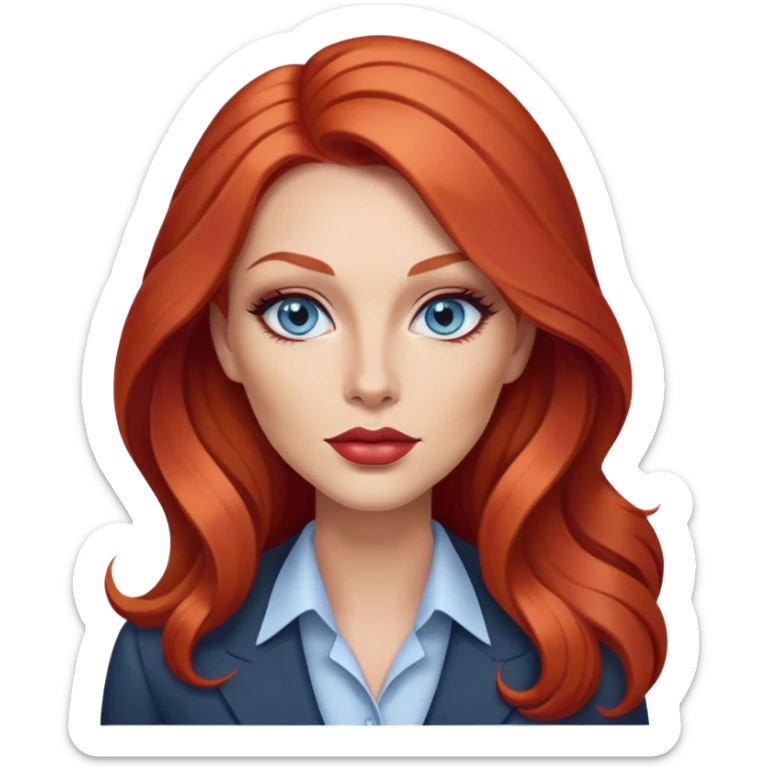 Rousse cheveux long, yeux bleu gris lèvre pulpeuse femme d’affaire make up contouring  sticker