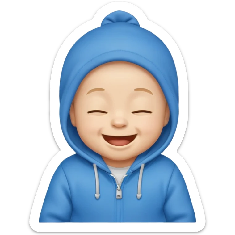 baby boy emoji, laughing with eyes closed, blue hoodie sticker