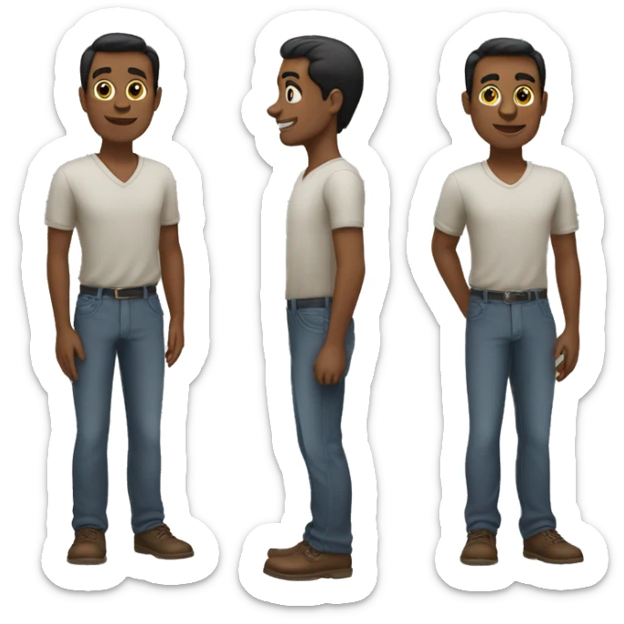 three fair color male standing sticker