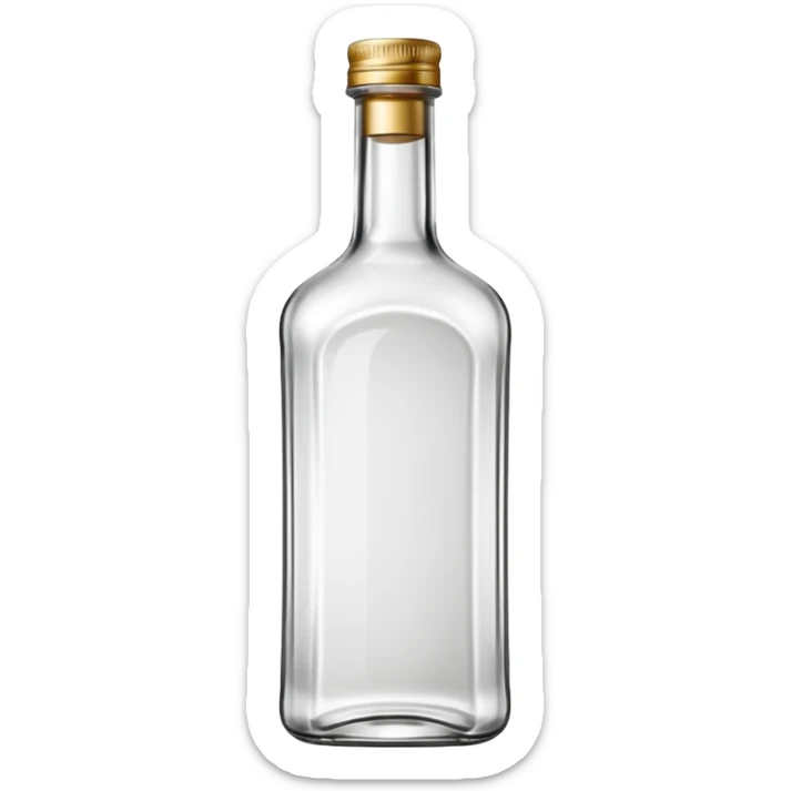 clear glass bottle tall with long neck and straight sides filled with colorless white rum, minimal or blank label, metallic cap or cork, dense strong liquid, no extras, soft lighting, emoji scale sticker