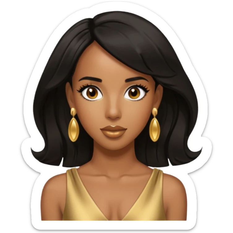 Kelly Rowland brown eyes, black hair, gold dress with earrings sticker