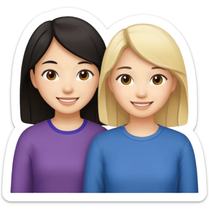 Two girl best friends one Asian the other blonde sticker