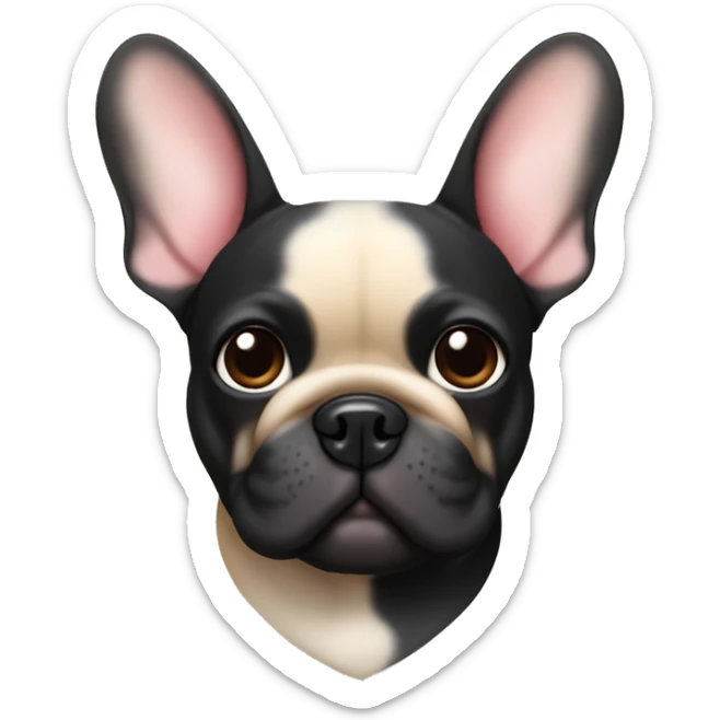 French bulldog with black body and ears and tan paws and belly with heart eyes sticker