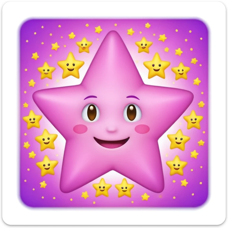pink star with a happy face, encircled by tiny yellow stars, purple background sticker