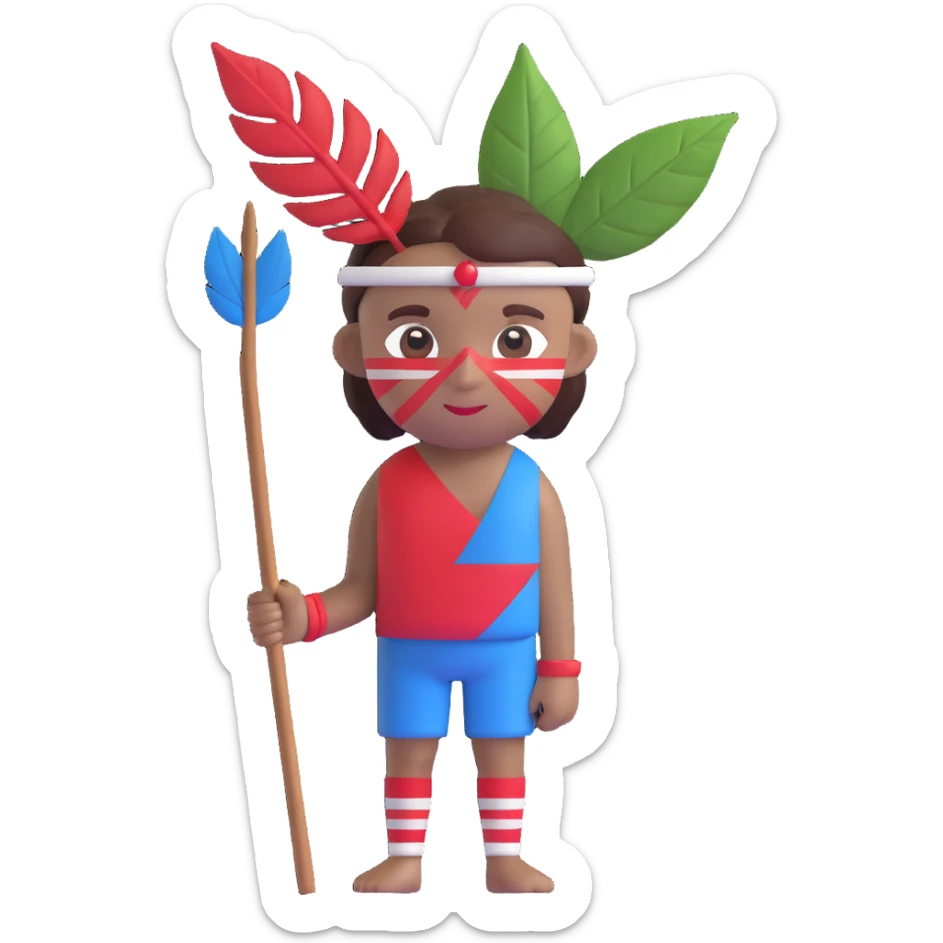 tribal ruthless boy emoji, face painted with red white and blue stripes, minimal clothing leaf, holding a sharp stick, channeling Roger from Lord of the Flies sticker
