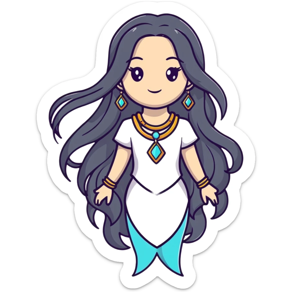 Beautiful fantasy girl with metal jewelry and long flowing hair, mystical princess sticker