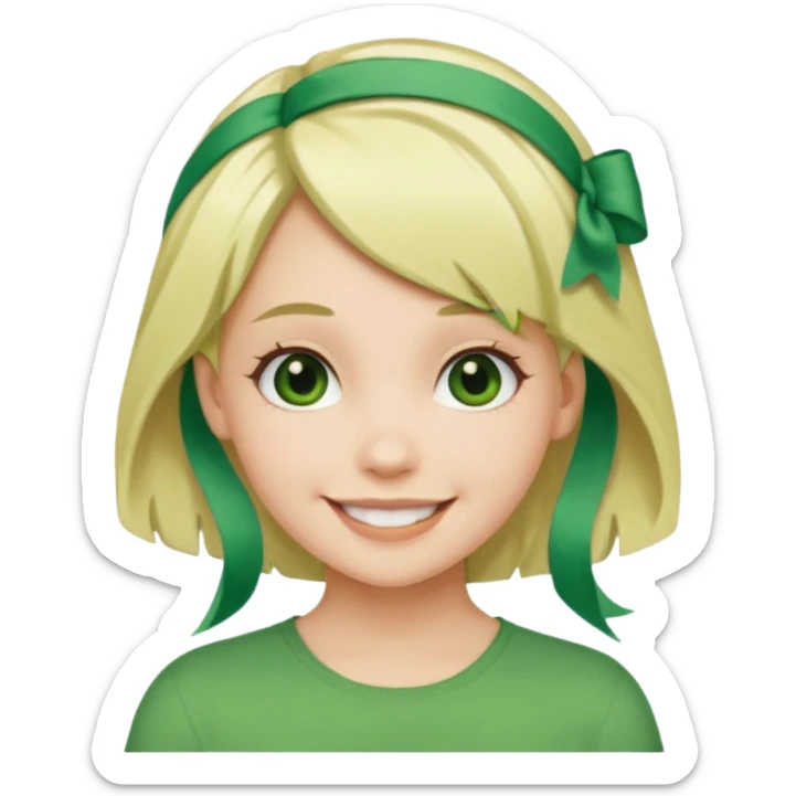 blonde girl with green color hair ribbon sticker