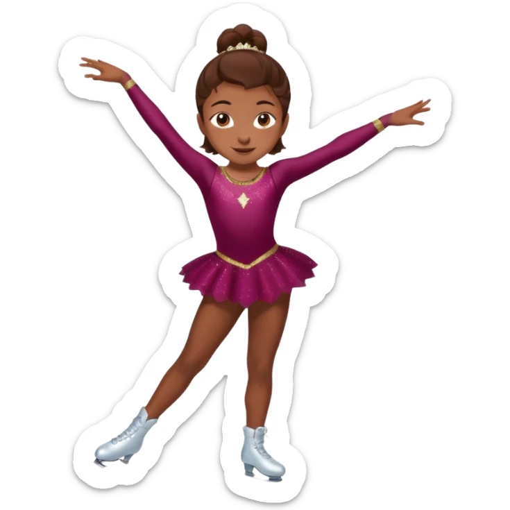 Una patinadora de 12 años y es morena de pelo y lleva un mallott granate con brillos y esta patinando sticker