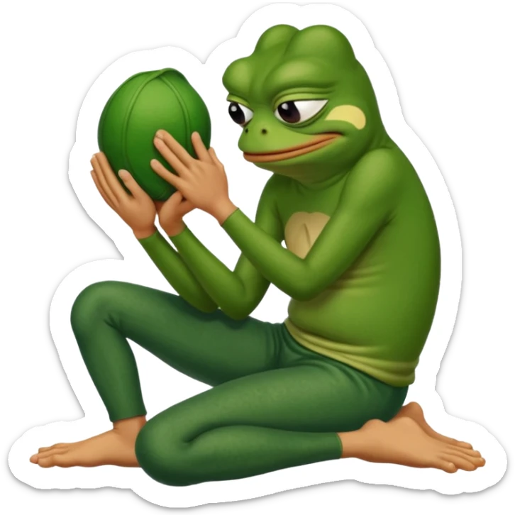 Pepe the frog kneeling and praying in front of man’s feet sticker