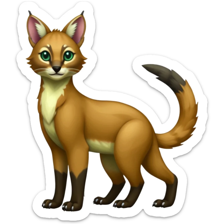 Colorful dark green  tropical exotic cute cool beautiful shiny beautiful fantasy-caracal-civet-genet-sergal-vernid-Gryphon-Cacomistle-Trico-oncilla-animal-Fakémon-hybrid-fursona (full body) sticker