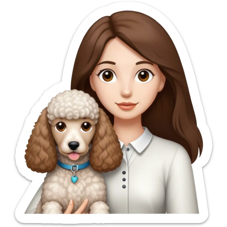Long straight brown hair brown eyes beautiful women and white standard poodle you're holding sticker