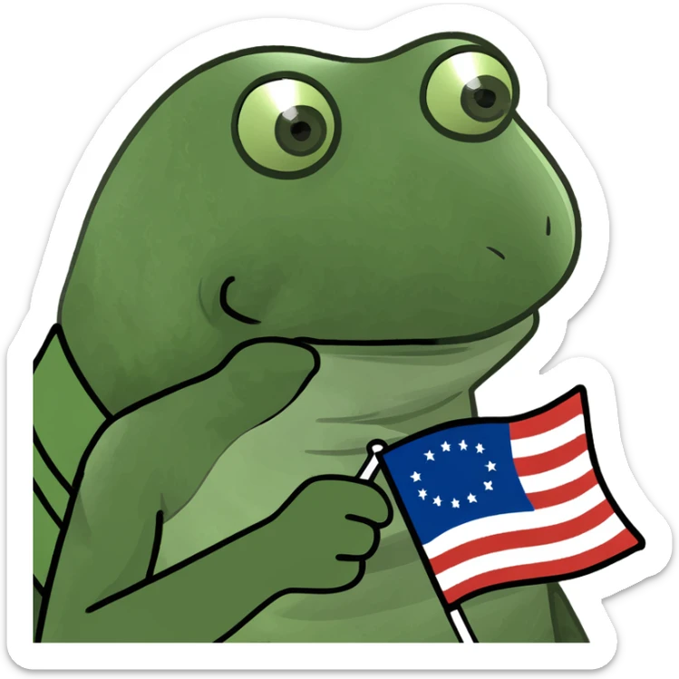 red Pepe the Frog holding Web3 flag with Fogo.io logo, triumphant, cartoonish, bold, meme-inspired, red color palette, witty and playful, Discord sticker sticker
