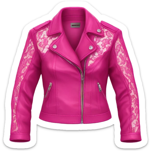 Realistic isolated open magenta feminine fashion leather jacket with hot pink lace. sticker
