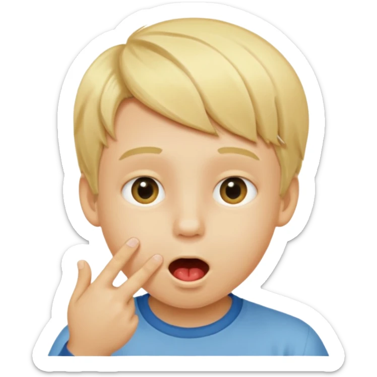 Un garçon blond qui ouvre la bouche laissant voir les numéros 6 7 sticker