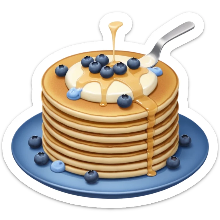 A pancake with blueberries and a glass of milk on the side sticker