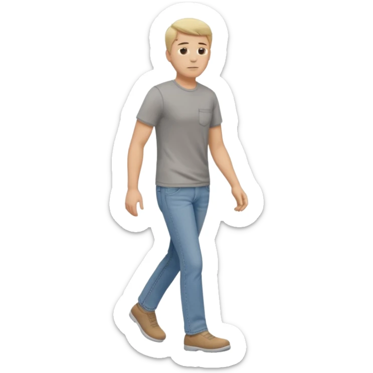 White male walking to the left full body in jeans and grey t-shirt sticker