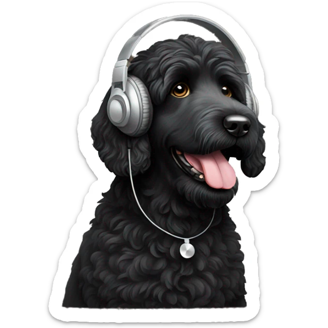 black labradoodle with over the ear headphones on listening to music sticker