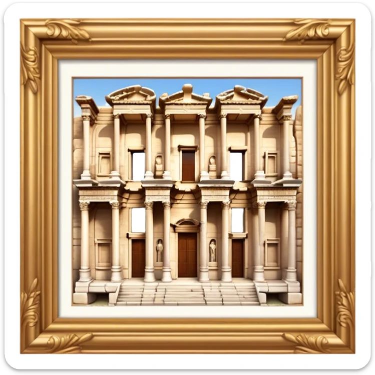 Cinematic Realistic Library of Celsus Landmark Emoji, depicted with an ornate ancient facade rendered with lifelike textures and warm, historical lighting. sticker