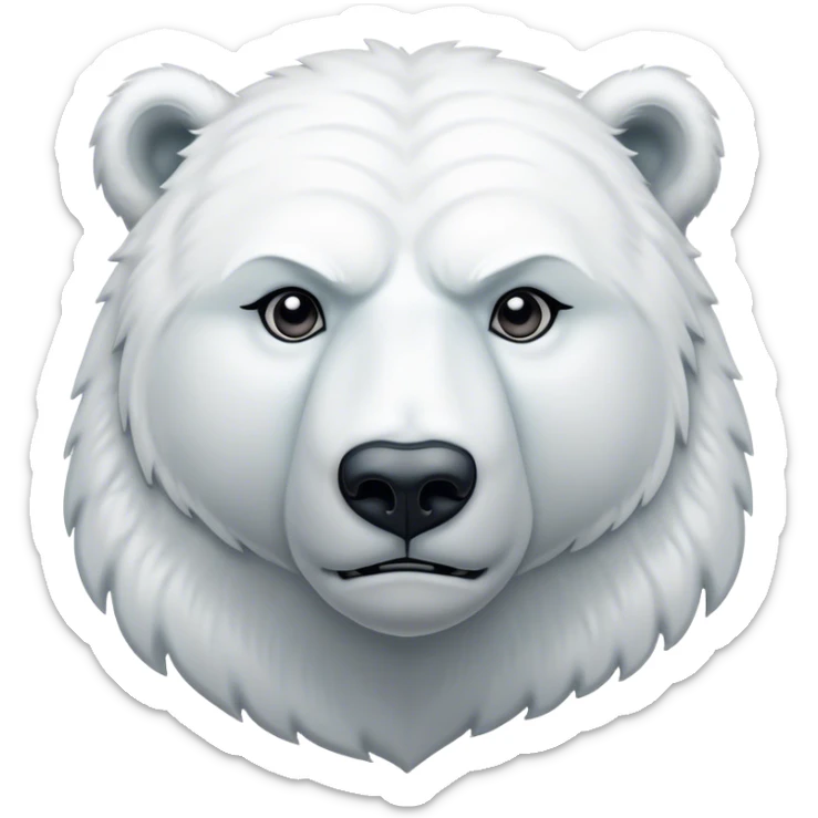 Cinematic Noble Polar Bear Portrait Emoji, Poised and regal, with a strong, muscular build cloaked in thick, snowy fur and piercing, determined eyes, Simplified yet sharp and sophisticated features, highly detailed, glowing with a soft, dignified polar glow, high shine, intelligent and majestic, stylized with an air of arctic authority, focused and commanding, soft glowing outline, capturing the essence of a watchful and confident guardian that feels as though it could step out of the screen with effortless authority! sticker