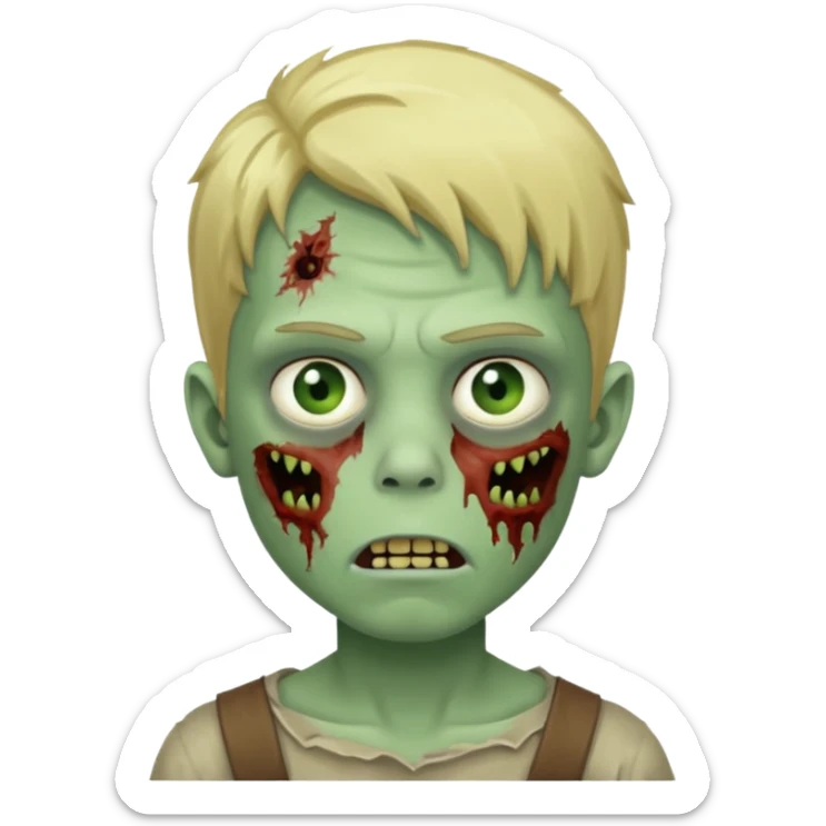 boy zombie with blonde hair and pale green skin sticker