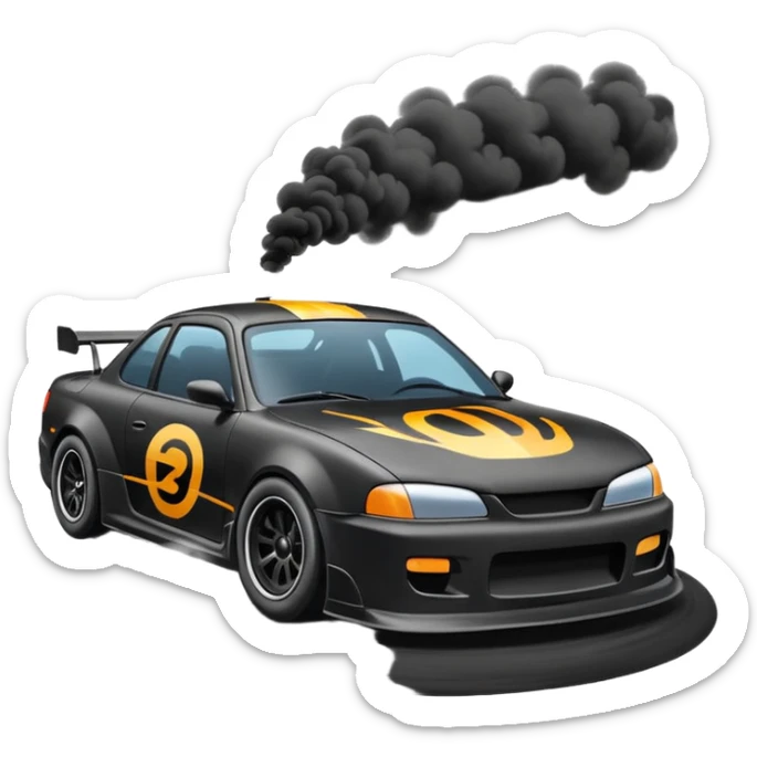 Emoji of a drifting car on a race track with tire smoke sticker