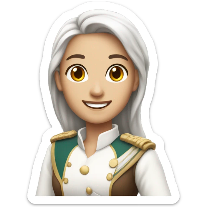 smiling, Noble pretty female with no Elf ears and long brown hair and white uniform sticker