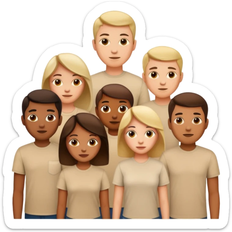 group of people  together ; men and women with brown, blonde, black hair wearing beige shirts aesthetic sticker