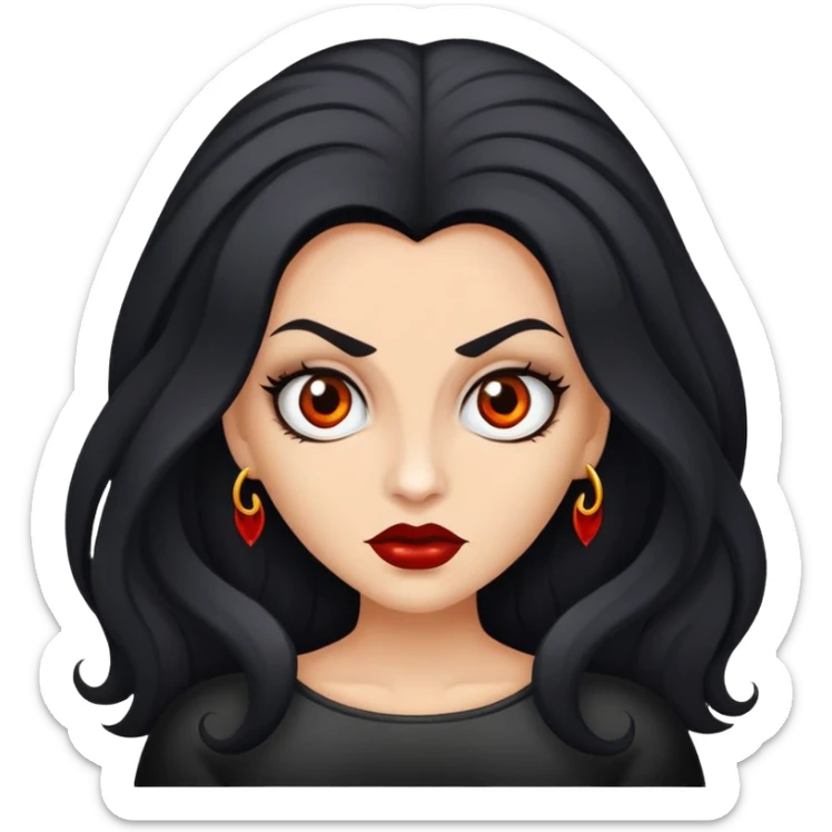 Faça uma vampira, do gênero feminino, cabelos longos preto, mas não tanto, olhos castanhos escuros marcantes, e uma mordida no rosto ou pescoço  sticker
