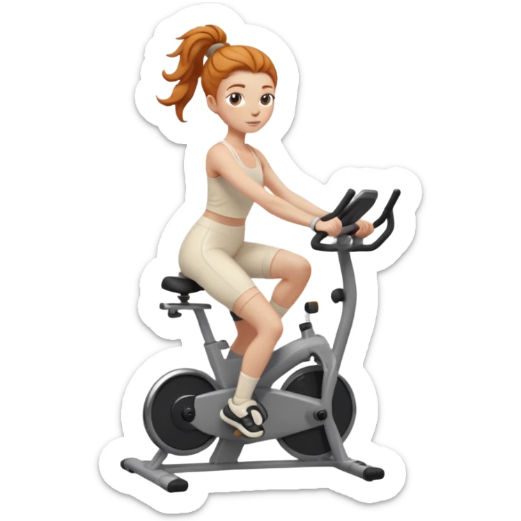 Fit Ginger girl messy bun riding stationary bike cream outfit sticker