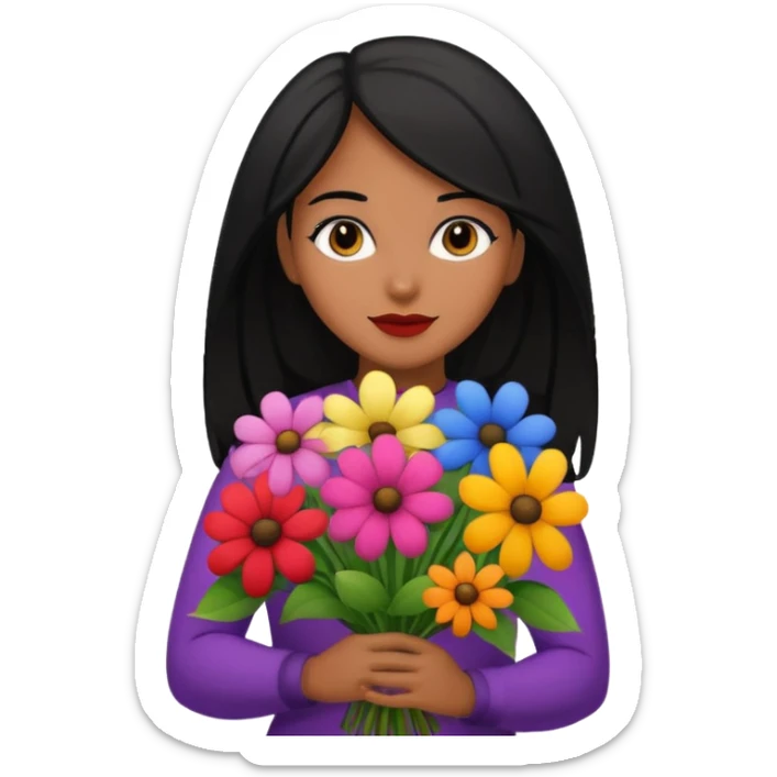 black hair woman with big bouquet of flowers sticker