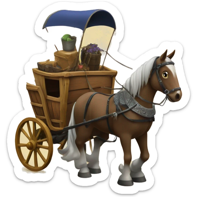 medival wodden horse carriage full of medival things sticker