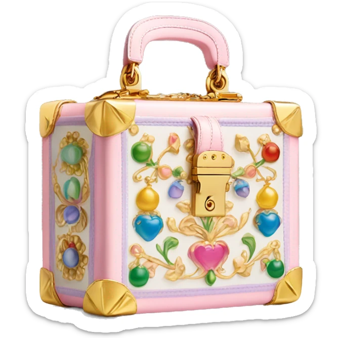 Dolce and Gabbana small box bag with colourful pastel ornament and golden detais  sticker