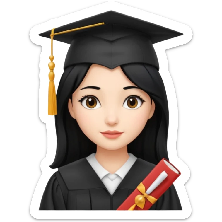 girl with beautiful black hair and graduation hat and diploma emoji ios 18 sticker