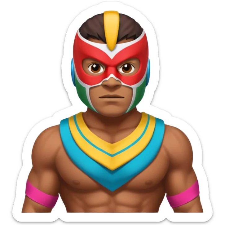 Mexican wrestler portrait, head and shoulders only, colorful luchador mask, muscular collar, confident expression, 3D cartoon, mobile game icon style, clean background, no text, no watermark
 sticker