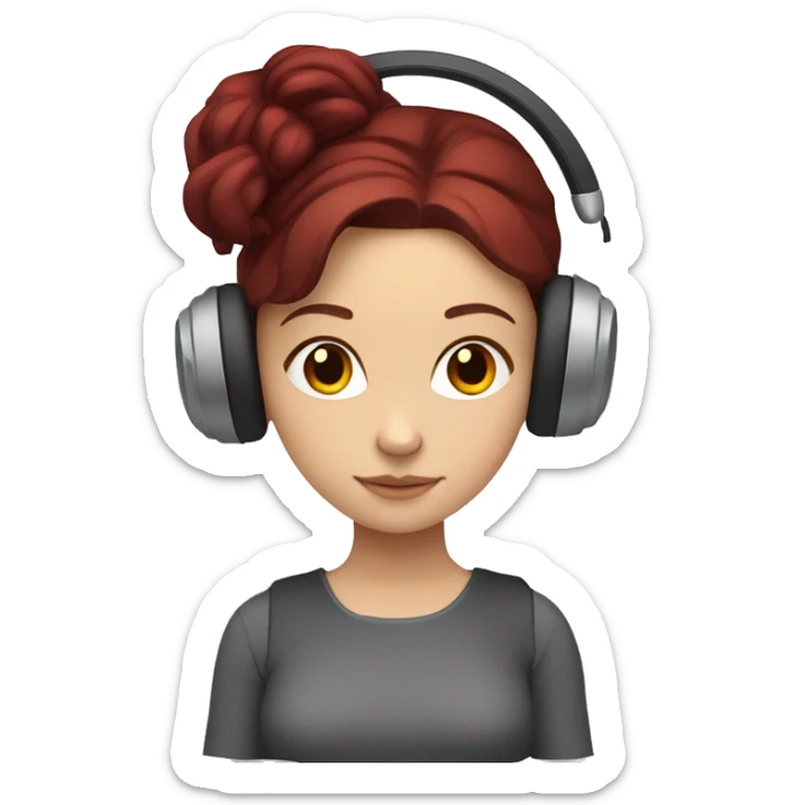 White Slavic girl with burgundy hair and brown eyes listening music in headphones  sticker