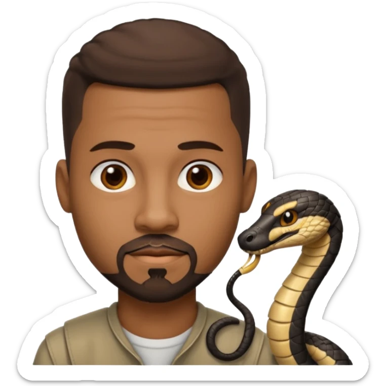 Homme couleur de peau noir, yeux marron avec un bouc que le menton, cheveux court avec dégradé sur le côté, avec un cobra à côté sticker