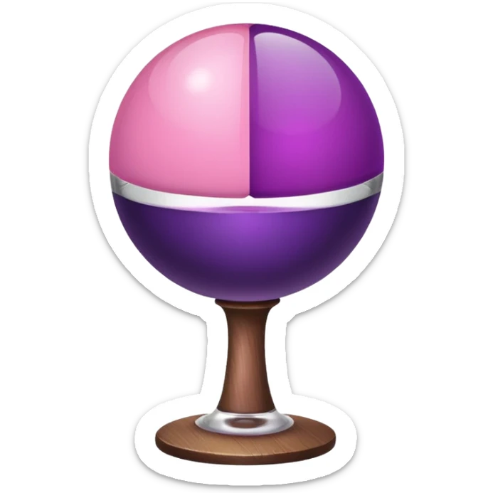 A half pink half purple ball with a wooden stem followed by a glass stem on top sticker
