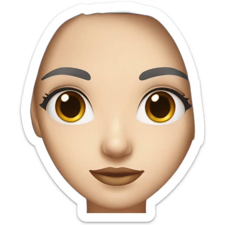 White woman with wide brown eyes with long black hair with a small mouth sticker