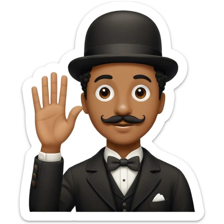 A black Jewish person with a Charlie Chaplin mustache and right hand up  sticker