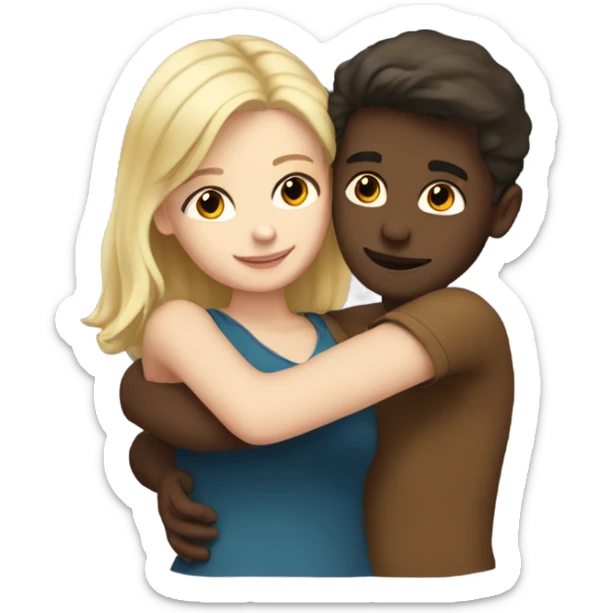 White skin Boy with dark brown hair hugging a girl with blonde hair  sticker