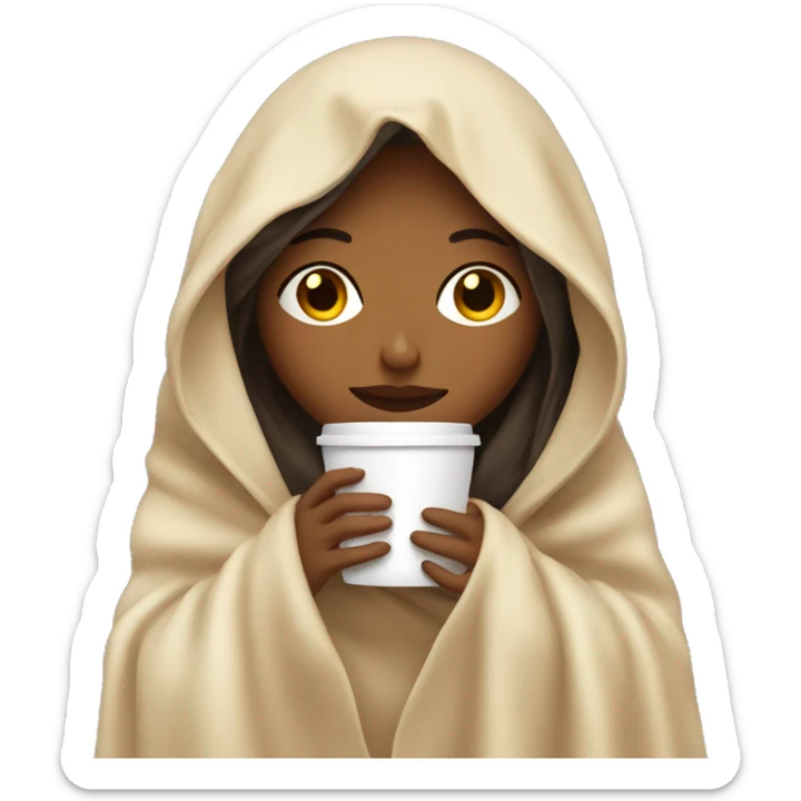 girl inside a blanket sipping coffee eyes closed sticker
