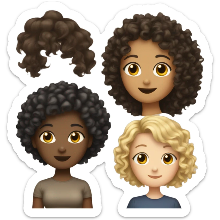 Friend group all girls 2 short hair blond, one very curly haired brunette and one very dark brown haired girl sticker